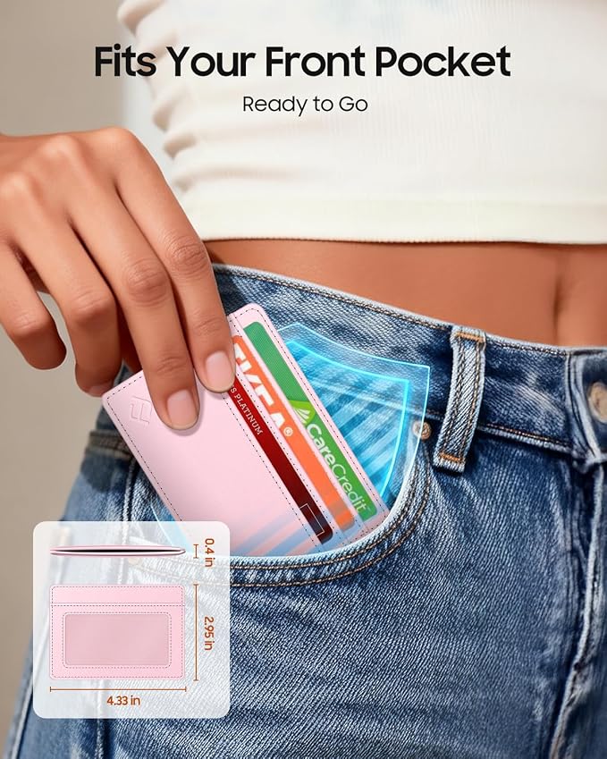 FINTIE Slim Minimalist Front Pocket Wallet RFID Blocking Credit Card Holder | Card Cases with ID Window for Men Women, Pink - Image 2
