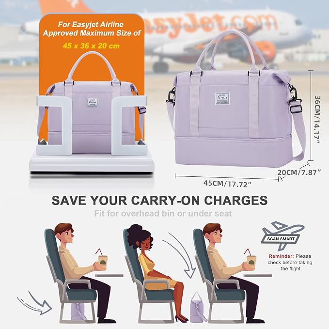 Travel Duffel Bag, Sports Tote Gym Bag, Shoulder Weekender Overnight Bag for Women - Image 4