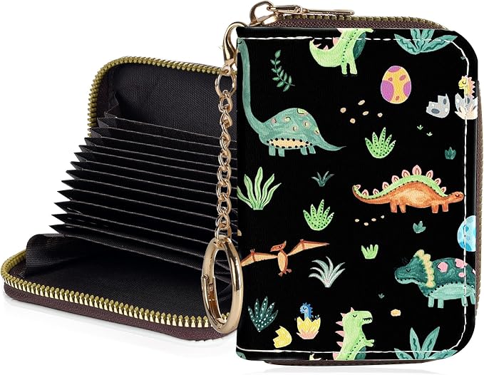 Credit Card Holder for Women,Small Rfid Wallet with Keychain Zipper,Cute PU Leather Card Case Wallet，Accordion Credit Card Wallets Gift,Little Dinosaur by Unknown