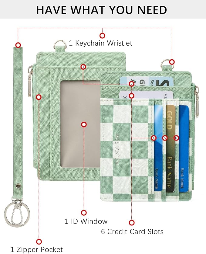 BOSTANTEN Credit Card Holder RFID Small Wallet for Women with Keychain | Slim, Wristlet, Zipper Coin Pocket, Pocket-Friendly, Vegan Leather, Minimalist, Gifts, Mint Green - Image 2