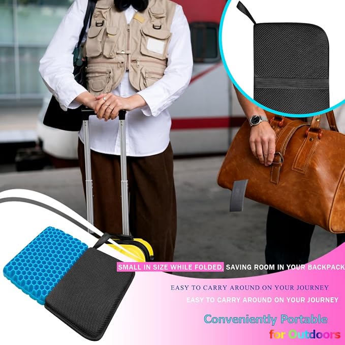 masteymoh Foldable Seat Cushion (15.7" x 11.8") Portable Gel Seat Cushion for Travel with Honeycomb Design, Portable Travel Cushion for Camping, Stadium, Garden, Park Bench or Airplane Seat - Image 4