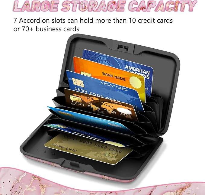 ToLuLu Credit Card Holder, Pink Marble Mini RFID Small Aluminum Card Wallet | Blocking Slim Metal Business Card Case, RFID Blocking Front Pocket Wallet Hard Case Durable CC Holder for Women Girl - Image 4