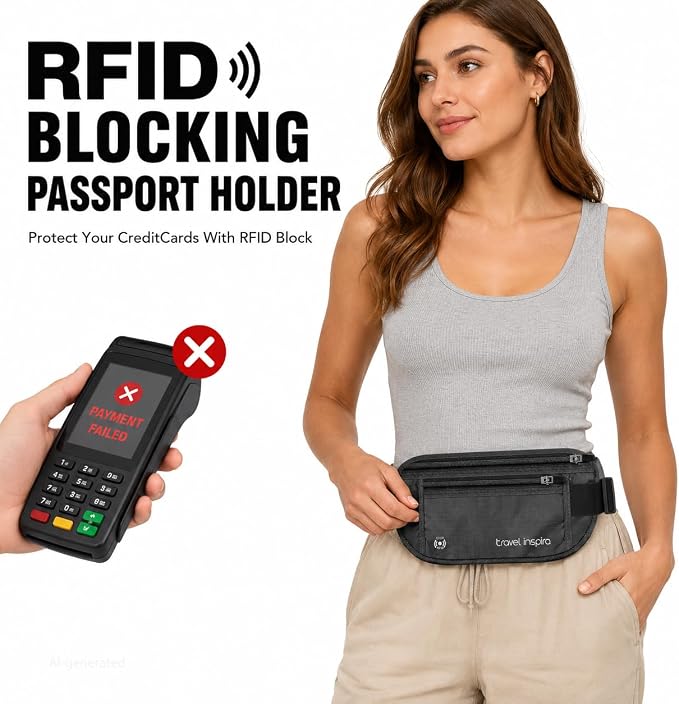 travel inspira RFID Hidden Money Belt Slim Anti Theft Travel Wallet | Passport Holder for Travel Concealed under Clothes for Ultimate Protection of Credit Cards, Cash, Passport & Documents, Black - Image 2