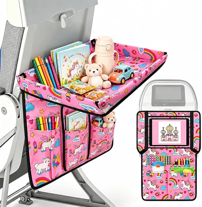 Adjustable Kids Tray Table Cover with Multi Portable Pockets, Airplane Travel Essentials for Kids, Toddlers, Adults, Airplane Must Haves, Plane Travel Essentials, Travel Tray for Plane Train, Horse - Image 2
