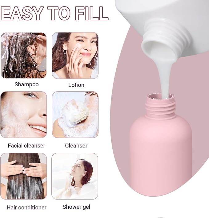 Travel Shampoo Bottle, Empty Plastic Squeeze Bottles 10oz with Flip Cap, Lotion Container for Toiletries Travel Size Shampoo and Conditioner (3 pack pink) - Image 2