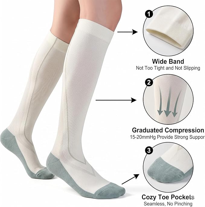 2 Pairs Compression Socks for Women & Men Knee High Nurse Pregnant Cute Medical Running Travel Athletic - Image 3