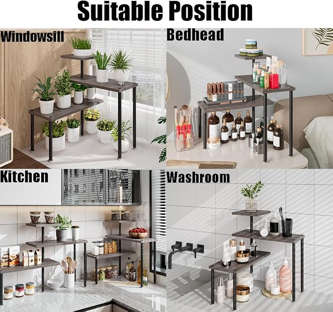 3 Tier Adjustable Countertop Organizer Corner Shelf | Countertop Organizer and Storage Rack for Kitchen, Bathroom, Over Sink, Coffee Bar, Spice Rack, Dresser Table - Image 6