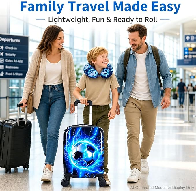 Lightweight Hardshell Spinner Kids Carry On Luggage Set 2PCS with Wheels - Airplane Approved Suitcase for Boys & Children Ages 3-10, Lightning Soccer Rolling Suitcases for Elementary Toddler Travel - Image 2