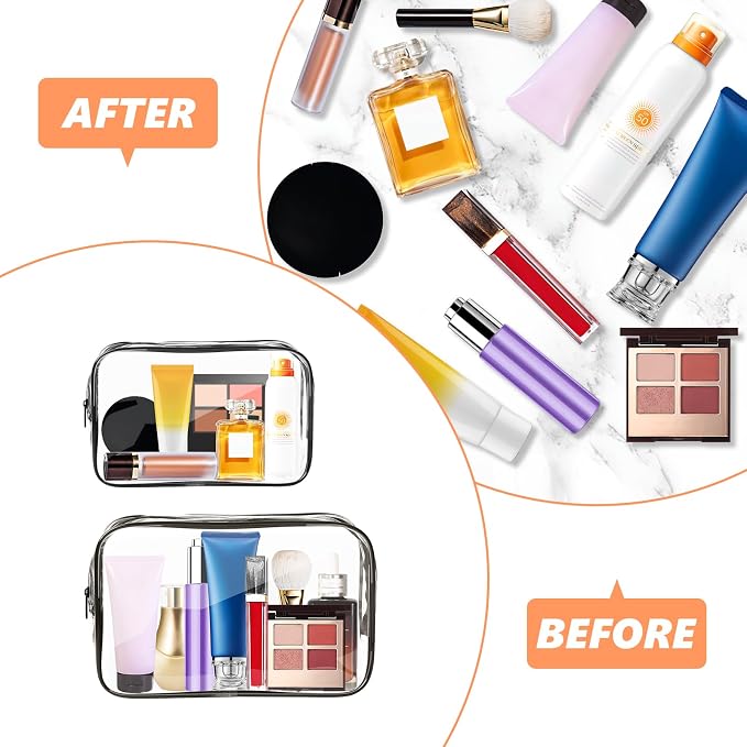 AURUZA Clear Makeup Bag,Portable Travel Toiletry Bags with Zipper, TSA Approved Clear Organizer Bags, PVC Cosmetic Pouch for Airport Airline Compliant - Image 5