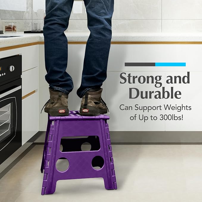 Handy Laundry Folding Step Stool 13 Inch, Purple, Non-Slip Holds 300 lbs | 13 Inch, Purple, Foldable Collapsible Step Stool, Non-Slip, Holds 300 lbs, Kitchen Bathroom Bedroom, Adults - Image 4