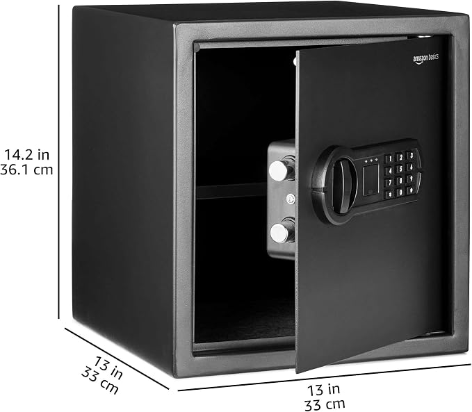 Amazon Basics Steel Home Security Electronic Safe with Digital Keypad, Programmable Lock for Important Documents, Jewelry, Valuables, 1.2 Cubic Feet, Black, 13"W x 13"D x 14.2"H - Image 5