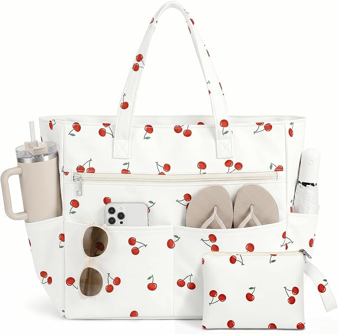 Large Beach Bags for Women, Waterproof Sandproof Beach Tote Bags Swim Pool Bags with Zipper & Wet Pocket Family by Unknown