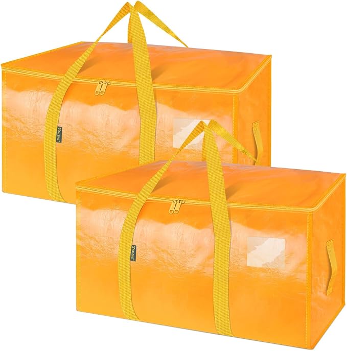 BALEINE 2-Pack Oversized Moving Bags with Reinforced Handles, Heavy-Duty Storage Tote for Clothes, Moving Supplies (Light Yellow, 2-Pack) by BALEINE