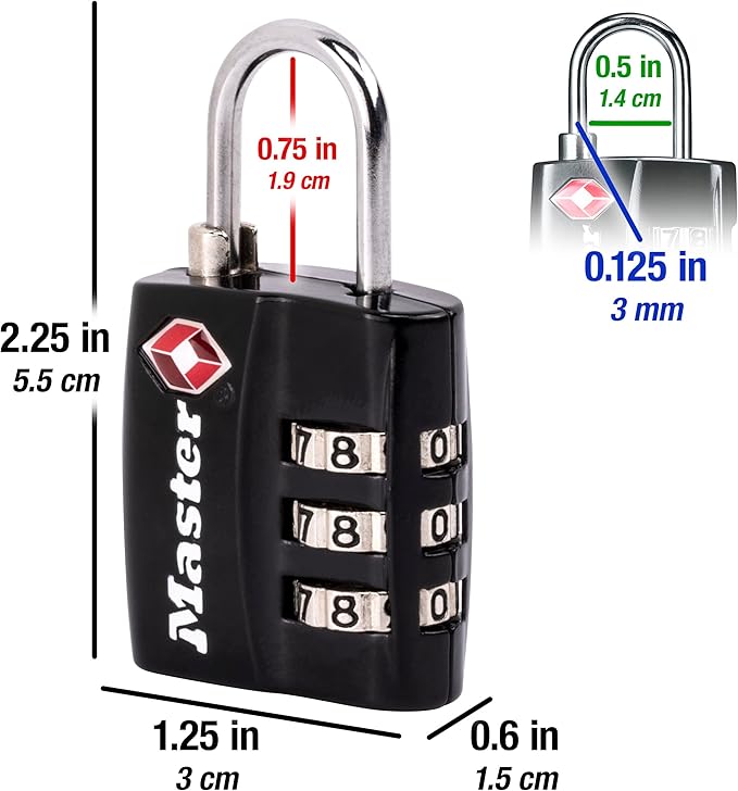 Master Lock 4680DBLK TSA-Approved Luggage Lock, 1-3/16-in. Wide, Black (Pack of 2) - Image 5