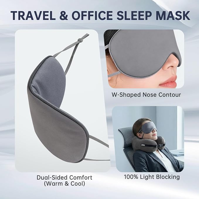 Neck Pillow Travel Pillow - 100% Pure Memory Foam Airplane Pillow with Adjustable Clasp & Removable Cover, Portable Travel Essentials for Long Flights, Car & Office (Dark Gray, with Eye Mask) - Image 4