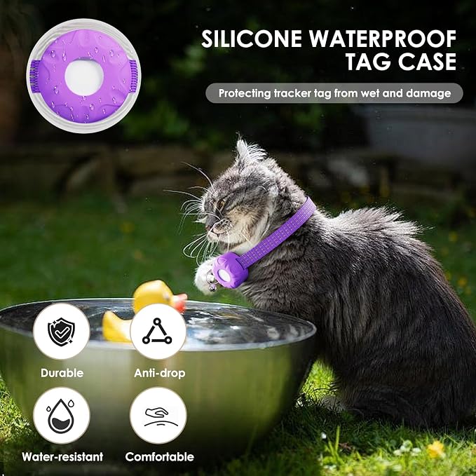 Cat Tracker, GPS Tracker, No Monthly Fee Subscription Fee Pet Tracker, Compatible with Apple Find My App (Only iOS), Real-Time Location, Cat Trackers Collar with Safety Elastic Buckle, Purple - Image 6