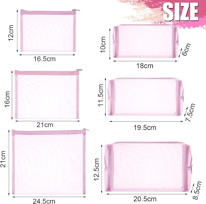 6 Pieces Mesh Makeup Bags Mesh Cosmetic Bag Portable Travel Organizing Zipper Pouch Toiletries Makeup Pouches for Home Office Travel Accessories - Image 2