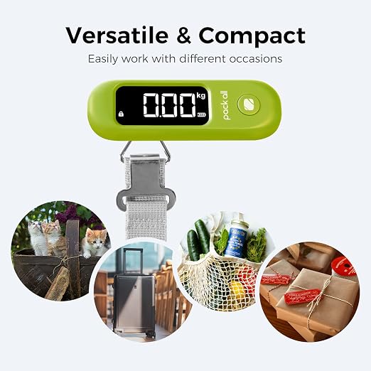 pack all Digital Luggage Scale for Travel, 110Lbs Capacity, 0.1Lb Precision | Handheld, Backlit LCD Display, Lb/Kg/Oz Conversion, Tare Function, Battery Included, Apple Green - Image 5