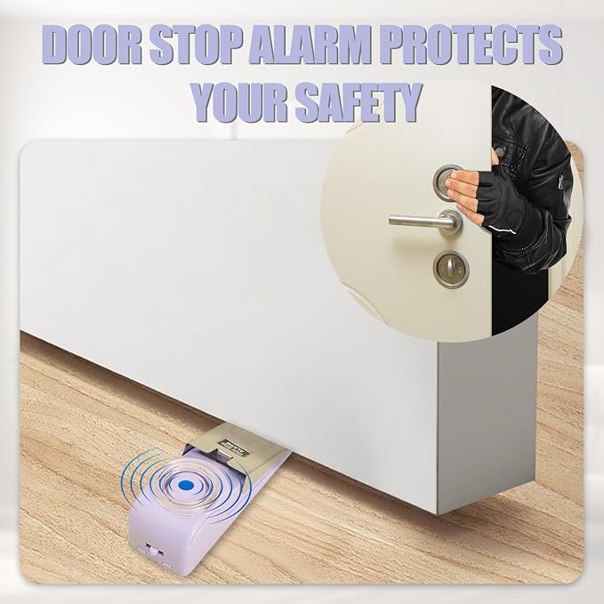 Rechargeable Door Stop Alarm with 120DB Security Alarm (Pack of 2) | Heavy Duty ，Floor Wedge Doorstop for Travel Apartment Home House - Image 6