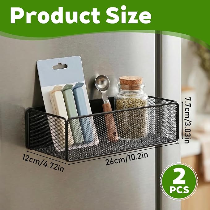 2 Pcs Magnetic Basket For Fridge | Kitchen Magnetic Storage Bin Box Containers Locker Organizer for Pegboard Refrigerator Kitchen Home Whiteboard(Black) - Image 2