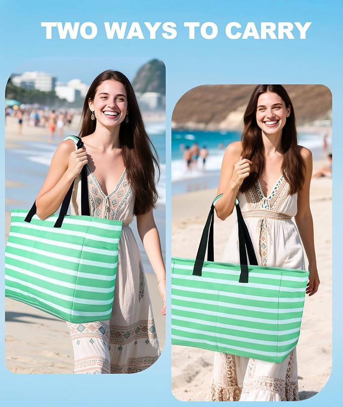 ISEYOU Extra Large Beach Bag Waterproof Beach Totes Bags for Women, Lightweight Foldable Pool Bag with Zipper Wet Compartment - Image 7