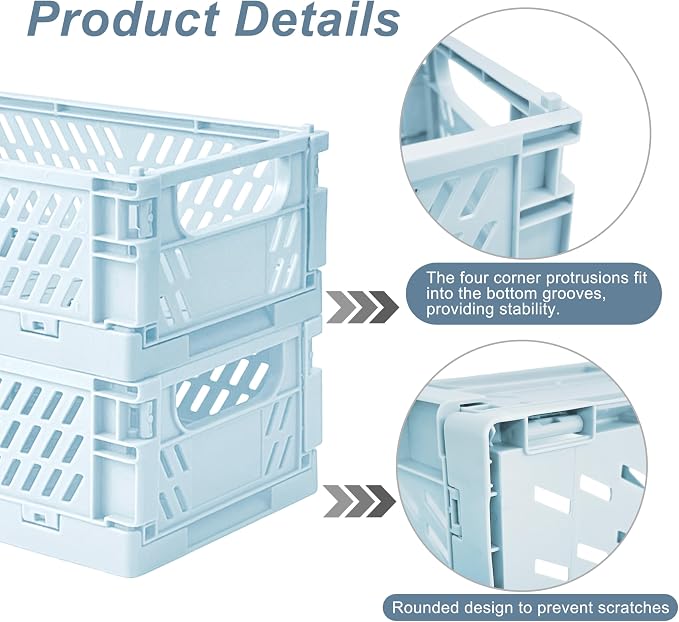 6 Pack Mini Foldable Small Plastic Baskets for Organizing and Storage，Collapsible Storage Crates,Mini Bins for Home Kitchen Bedroom Bathroom Office (Blue, Small 6x4x2.2) - Image 3