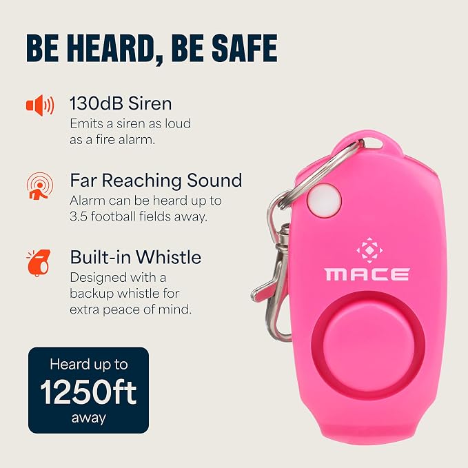 Mace Personal Safety Alarm - Loud 130db Siren, Built in Emergency Whistle, Easy On/Off Push Button Activation, Batteries Included, Personal Alarm for Women & Men - Neon Pink - Image 2