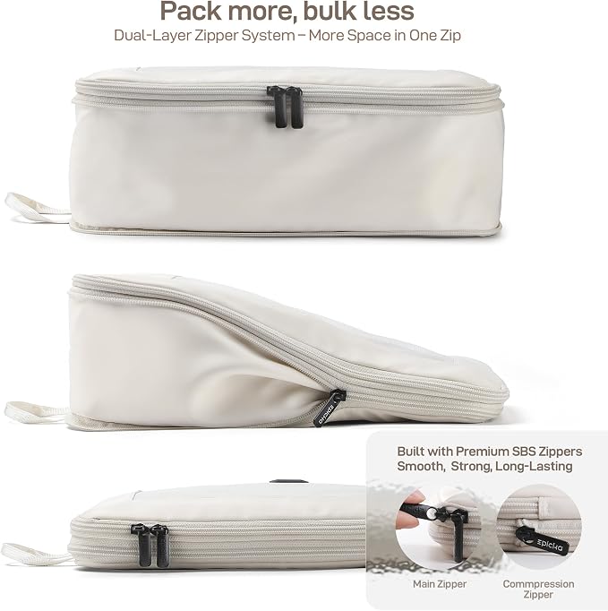 EPICKA TripCozy Compression Packing Cubes, 4 Set, Beige | Durable Expandable Travel Organizer Bags with Mesh Tops for Space-Saving Storage of Clothes & Accessories in Luggage - Image 2
