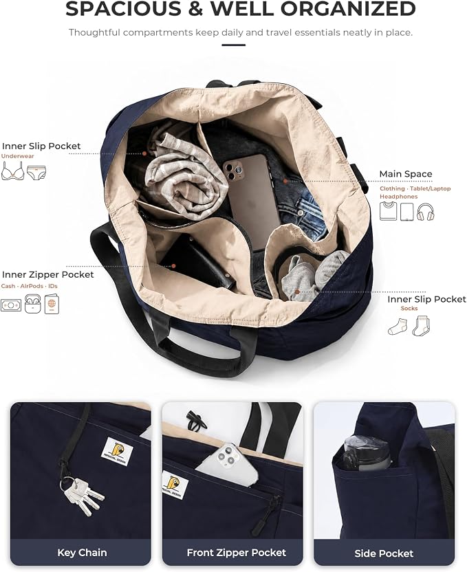 Reversible Travel Tote Bag, Foldable Carry On Shoulder Bag with Large Capacity for Airport, Shopping, Gym & Daily Use - Image 6