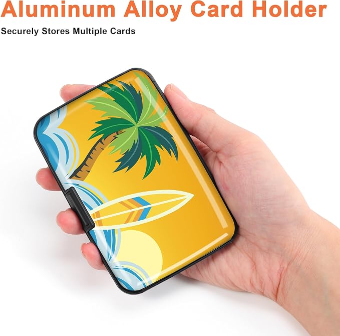 2 Pack Credit Card Holder for Women RFID Blocking Wallet, Tropical Surfing | Card Wallets for Women Small Mini Business Metal Accordion Aluminum Alloy Hard Case for Men - Image 3