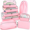 Shacke 8 Set Packing Cubes for Travel, Shoe & Toiletry Bags (Summer Pink) | Complete Suitcase Organizer Bags Set: 4 Luggage Packing Cubes + Laundry, Shoe, Toiletry & Accessories Bags for Any Trip by Shacke