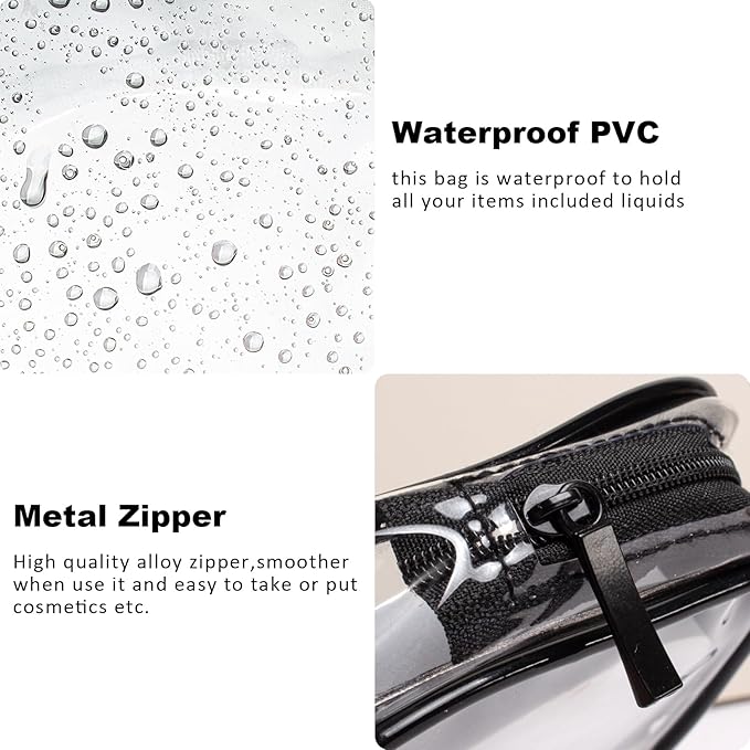 4 Pack Clear Toiletry Bag, Portable Travel Makeup Pouch with Zipper, TSA Approved Organizer, PVC Cosmetic for Airport Airline Compliant (Black, Pack of 4) - Image 6