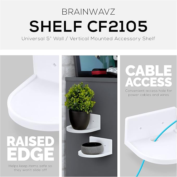 BRAINWAVZ 5” Small Floating Shelf, Adhesive & Screw in, for Bluetooth Speakers, Cameras, Plants, Books, Toys & More, Universal Shelves, Easy to Install Shelf CF2105 White - Image 4