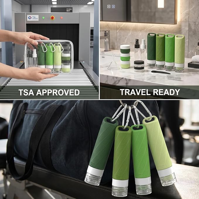 26 Pcs TSA Approved Travel Toiletry Bottles Set, Leakproof Silicone Refillable Containers with Carabiner, Clear Bag for Shampoo Lotion Body Wash - Image 7