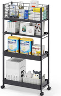 KINGRACK 4 Tier Slim Rolling Cart, Metal Utility Storage Cart with Wheels | 5.7" Raised Edge, Narrow Space Trolley Organizer for Bathroom, Kitchen, Office, Dorm, Laundry, Living Room, Black by KINGRACK