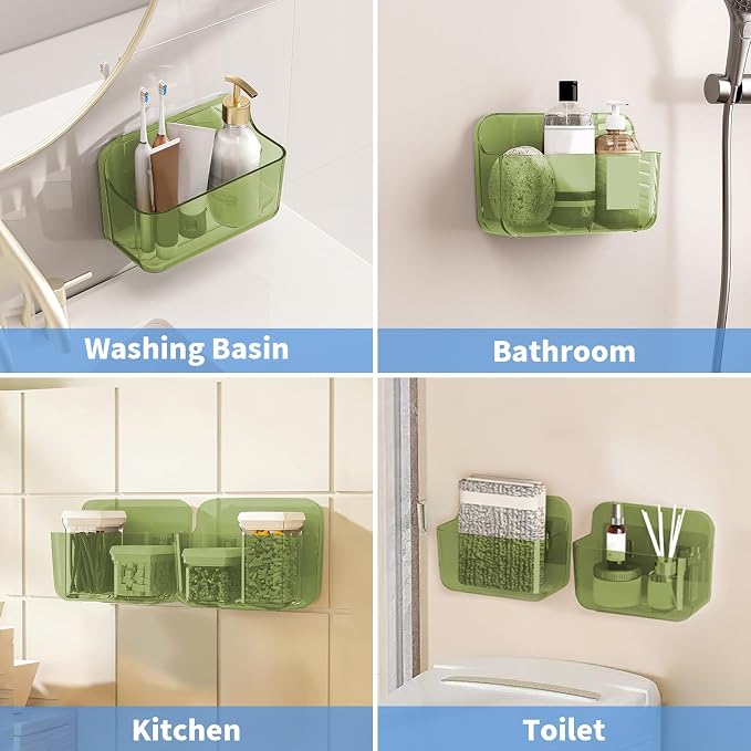 Wall Mount Organizer, 2Pc Small Adhesive Cabinet Door Organizer | Bathroom Shelf for Wall,No Drilling Hang Adhesive Shelf, with Self Adhesive Tapes, for Bathroom, Kitchen, Living Room - Green - Image 6