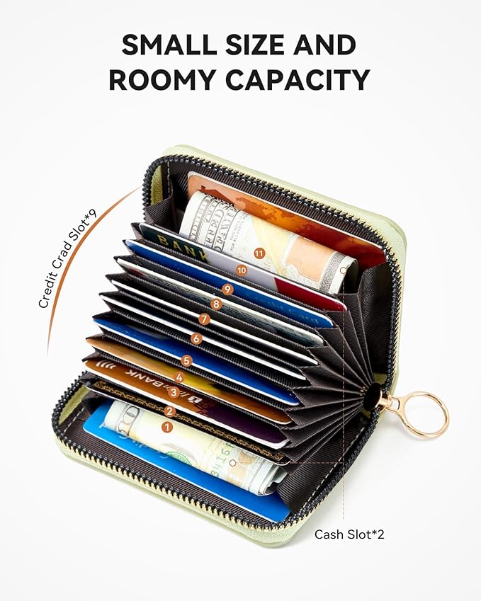 BOSTANTEN Credit Card Holder RFID Small Wallets Woman Zipper Card Wallet | Slim, Compact, Front Pocket, Accordion, Vegan Leather, Thin for Daily Use, Travel, Gifts for Women, Grass Green - Image 2