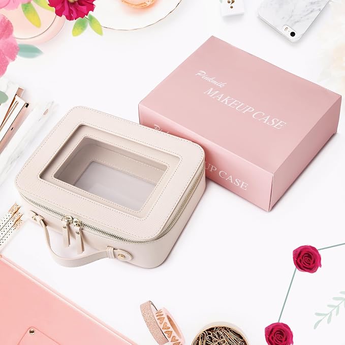 Pinkmik Clear Makeup Bag, (Beige, M+L) | 2PC,Waterproof, Travel Cosmetics and Toiletries Case, Portable Makeup Organizer, Clear Car Bag with Zipper - Image 8