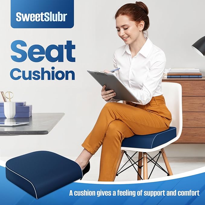 SweetSlubr Seat Cushion, Chair Pad, Memory Foam Tailbone Pain Relief | Office Chair Cushion for Tailbone Pain Relief, Non-Slip Cover, Soft Support for Office Chair, Car Seat,2X-Large/Dark Blue - Image 3