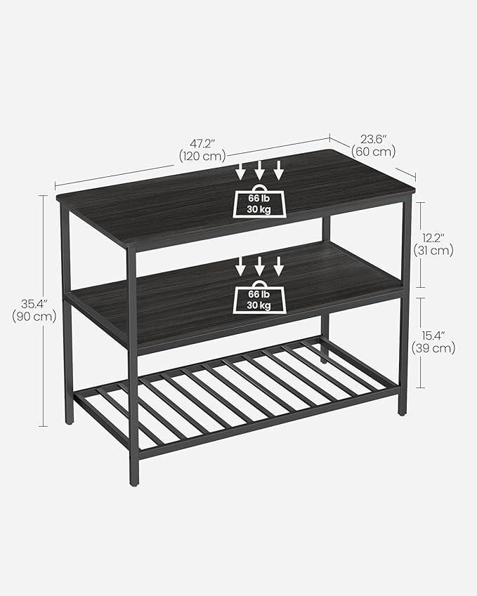 VASAGLE Kitchen Island with 3 Shelves, Storage Cabinet, Steel Structure | Kitchen Shelf with Large Wooden Worktop, 47.2 Inches Width, Gray Oak and Matte Black, BARNET Collection UKKI001B42 - Image 3