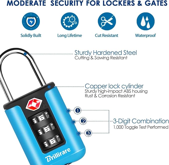 2 Pack TSA Approved Luggage Locks, Combination Travel Padlock, 3-Digit Waterproof Lock, TSA Accepted Outdoor Keyless Resettable Lock for Lockers, Bags, Backpack, Gym, Gate-Blue - Image 5
