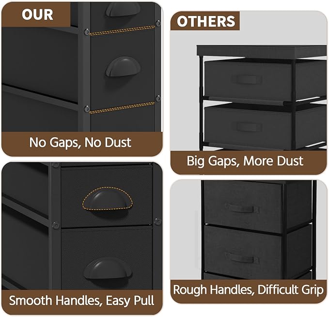 LASZOLA Narrow Cabinet Slim Storage Cart for Bathroom Small Space, Black | 5 Tiers Skinny Rolling Organizer Shelf with Sturdy Fabric Drawers, Lightweight Mobile on Wheels, Between Washer and Dryer - Image 4