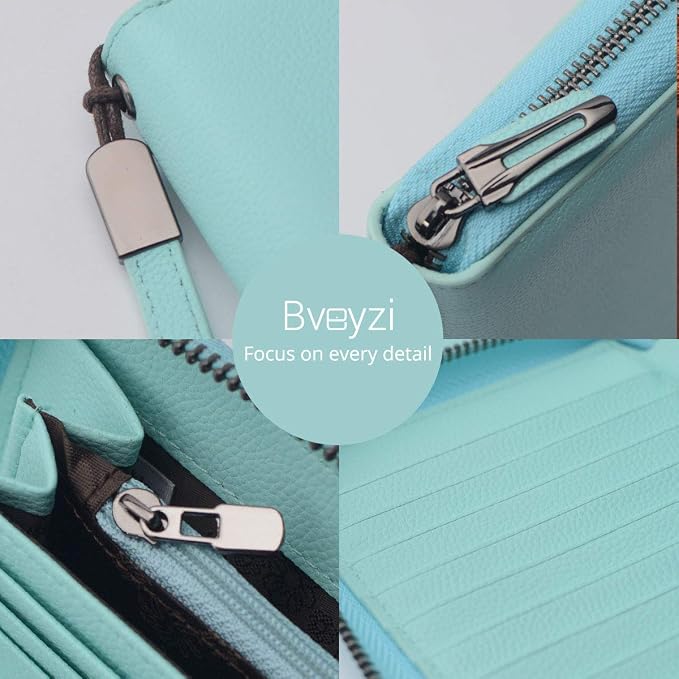 Bveyzi Women RFID Blocking Wallet Leather Zip Around Phone Clutch Large Capacity Ladies Travel Purse Wristlet - Image 5