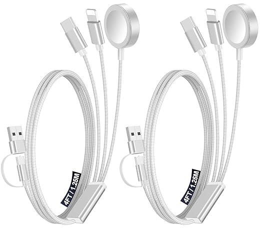 2Pack Travel Essentials for Apple Watch Charger,3-in-2 Multi Charging Cable | Cruise Vacation Camping Essentials for iPhone Charger,Type C/Lightning for iWatch,iPhone 17-12,Xbox Series X&S-4FT White by Accessoriesforphoneandelectricproducts