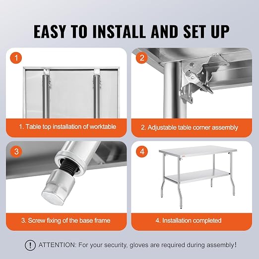 VEVOR Stainless Steel Foldable Work Table, 30 * 48 Inch Heavy Duty Food Outdoor Double Layer Stainless Steel Worktable for Commercial Kitchen Restaurant - Image 8