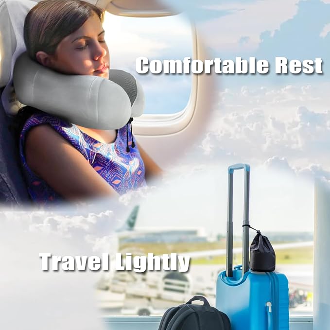 Travel Pillow, Memory Foam Neck Pillow for Traveling, U Shape Neck Pillow Airplane Portable Flight Pillow Travel Kit with 5D Contoured Eye Masks and Earplug for Plane Train Car Home Office - Image 7