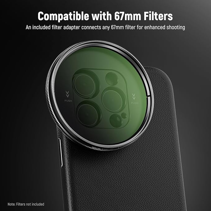 NEEWER Phone Case for 16 Pro Max, TPU/PC Protective Heavy Duty Case with 17mm Lens Mounts, 67mm Thread Filter Adapter, Nonslip Faux Leather, Compatible with iPhone 16 Pro Max MagSafe, PA084 Black - Image 3