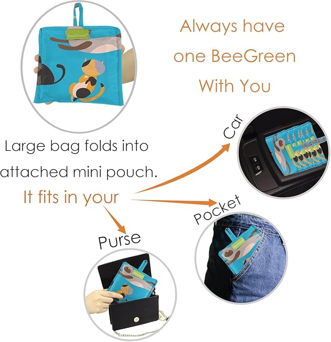 BeeGreen Animals Lover Gifts for Women Animals Reusable Grocery Bags Shopping Bags Bulk 6 Pack 50LBS X-Large Foldable Hedehog Cats Dogs Frog - Image 3
