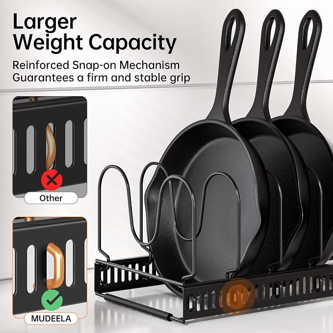 MUDEELA Expandable Pot Pan Lid Organizers inside Cabinet, 10 Divider-Black | Expandable 11.8–22.9", 10 Adjustable Divider, Tool-Free Assembly, Non-Slip, Scratch-Proof, For Pan Lid Cutting Board Bakeware - Image 3