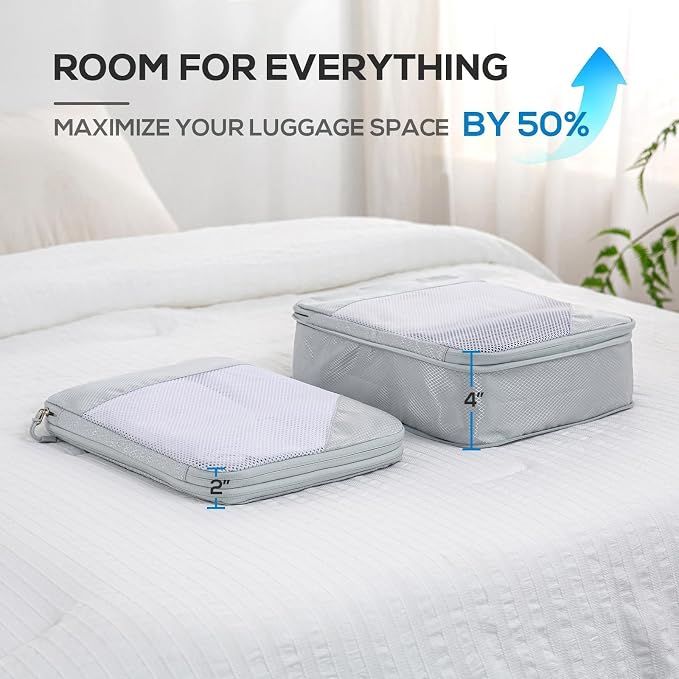 Compression Packing Cubes, 7 Set Packing Cubes for Travel Compression, Lightweight Compressible Package Organizer for Carry On and Suitcases, Light Grey - Image 4